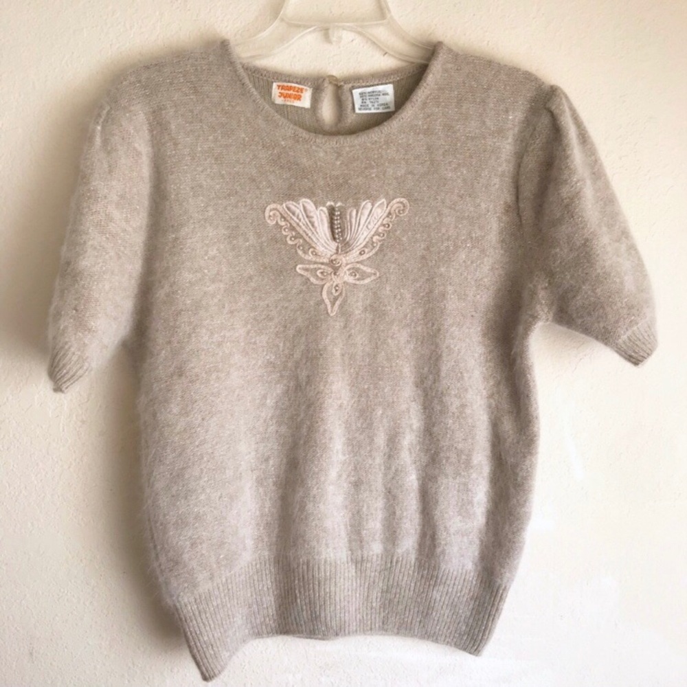 Vintage Angora Sweater with Beaded Embroidery